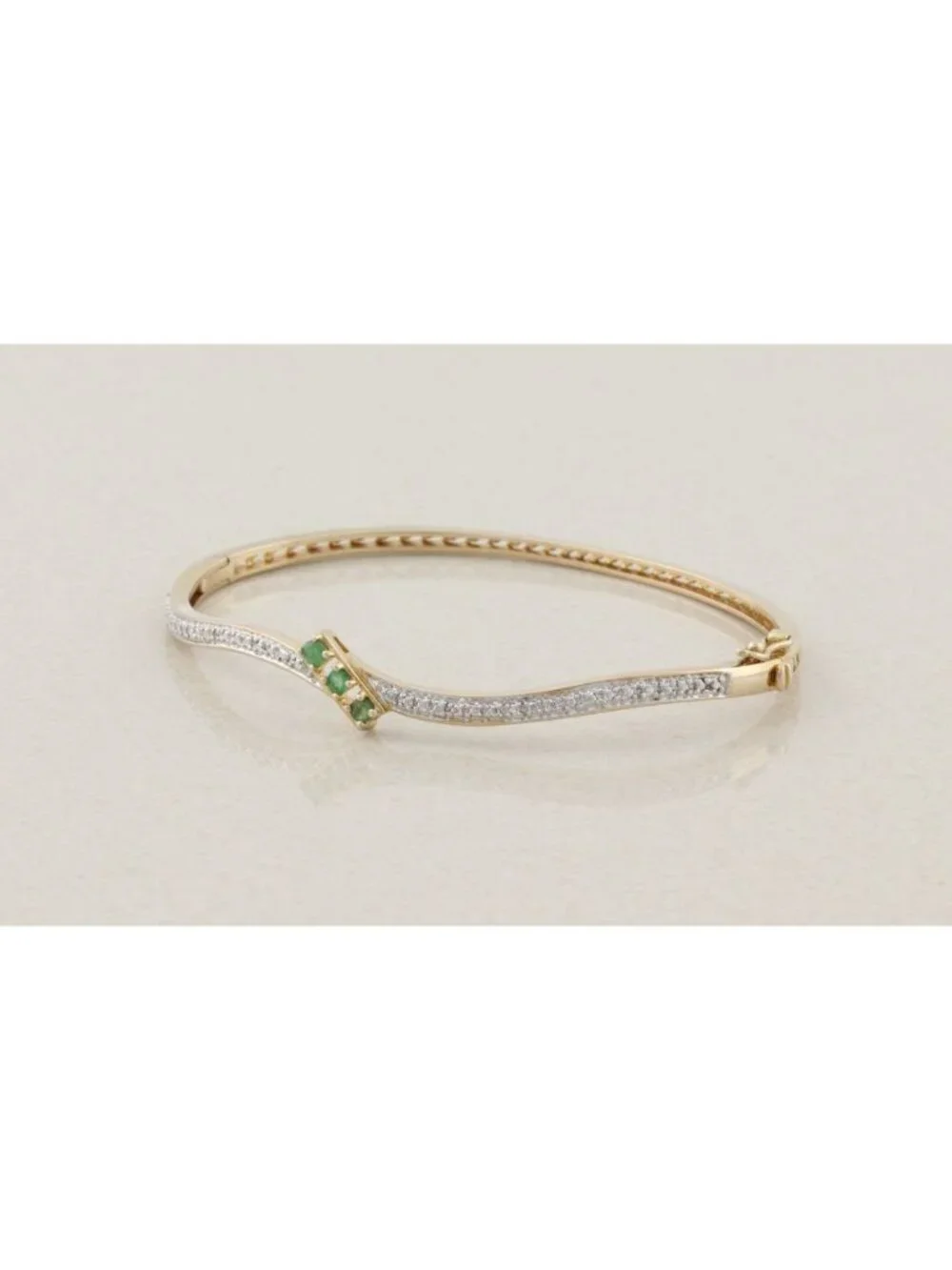 18k Gold Over Sterling Silver Natural Emerald Bangle Bracelet 7